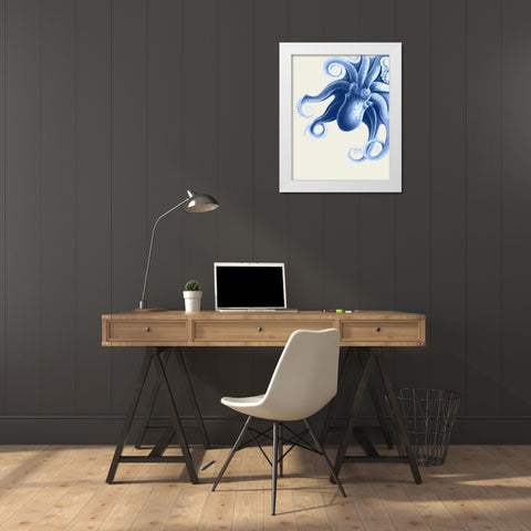 Blue Octopus on Cream f White Modern Wood Framed Art Print by Fab Funky