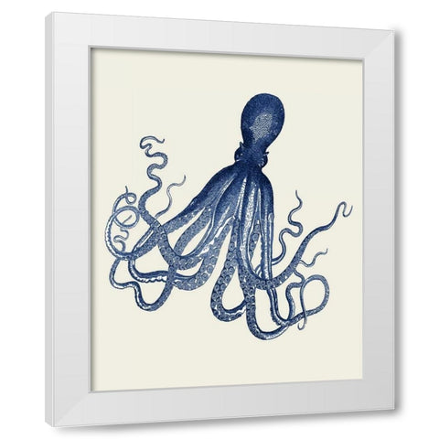 Octopus Print Blue on Cream c White Modern Wood Framed Art Print by Fab Funky