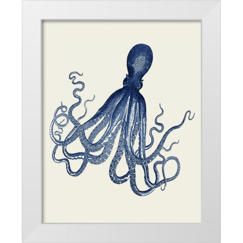 Octopus Print Blue on Cream c White Modern Wood Framed Art Print by Fab Funky