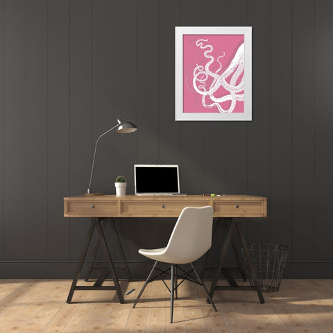 Octopus White on Pink b White Modern Wood Framed Art Print by Fab Funky