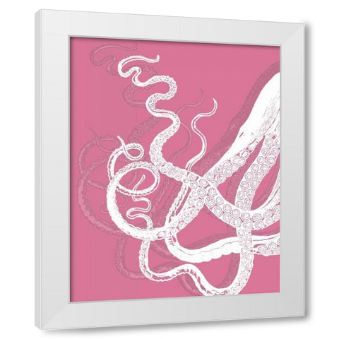 Octopus White on Pink b White Modern Wood Framed Art Print by Fab Funky