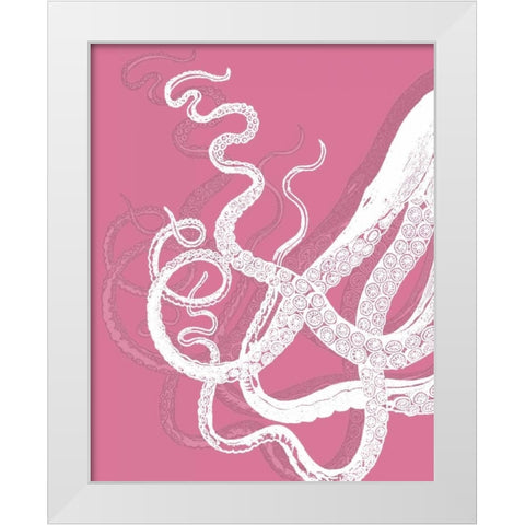Octopus White on Pink b White Modern Wood Framed Art Print by Fab Funky