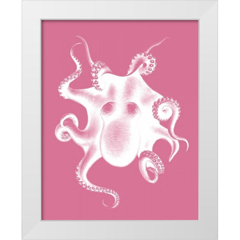 Octopus White on Pink c White Modern Wood Framed Art Print by Fab Funky