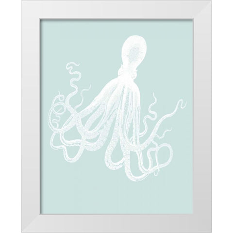 White Octopus on Seafoam e White Modern Wood Framed Art Print by Fab Funky