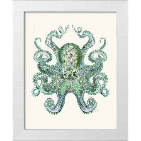 Turquoise Octopus and Squid a White Modern Wood Framed Art Print by Fab Funky