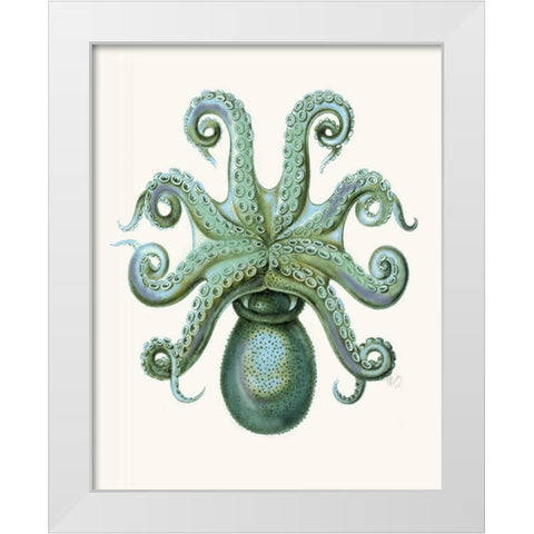 Turquoise Octopus and Squid c White Modern Wood Framed Art Print by Fab Funky