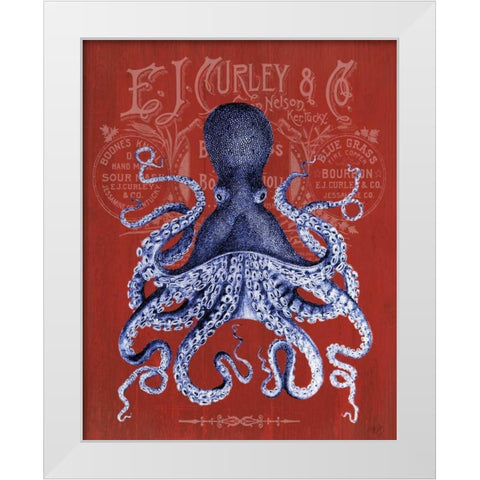 Octopus Prohibition Octopus On Red White Modern Wood Framed Art Print by Fab Funky