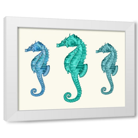 Seahorse Trio White Modern Wood Framed Art Print by Fab Funky