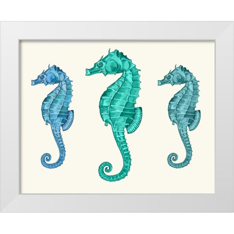 Seahorse Trio White Modern Wood Framed Art Print by Fab Funky