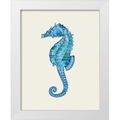 Blue Seahorse White Modern Wood Framed Art Print by Fab Funky