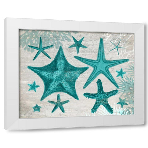Green Starfish Collection White Modern Wood Framed Art Print by Fab Funky