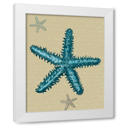 Blue Starfish on Taupe b White Modern Wood Framed Art Print by Fab Funky