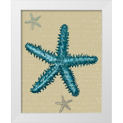 Blue Starfish on Taupe b White Modern Wood Framed Art Print by Fab Funky