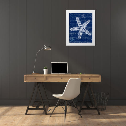 White Starfish on Blue a White Modern Wood Framed Art Print by Fab Funky