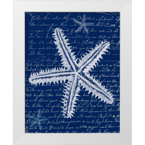 White Starfish on Blue a White Modern Wood Framed Art Print by Fab Funky
