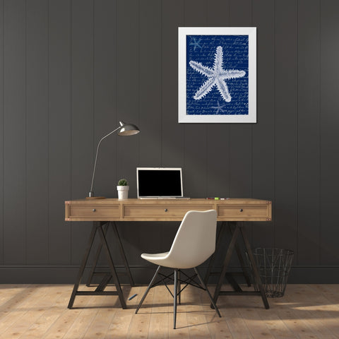 White Starfish on Blue b White Modern Wood Framed Art Print by Fab Funky