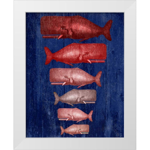Whale Family Red On Blue White Modern Wood Framed Art Print by Fab Funky