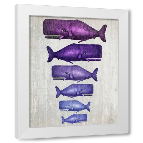 Whale Family Purple on White White Modern Wood Framed Art Print by Fab Funky