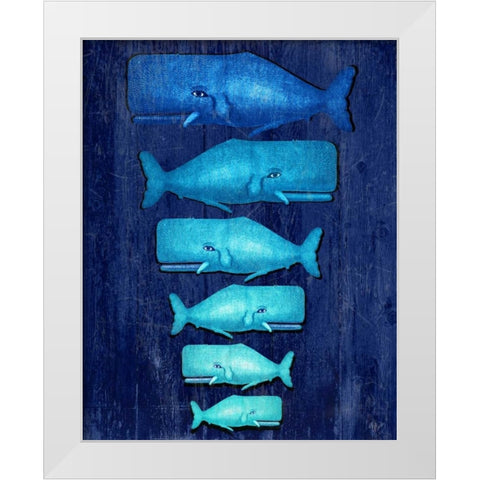 Whale Family Blue on Blue White Modern Wood Framed Art Print by Fab Funky