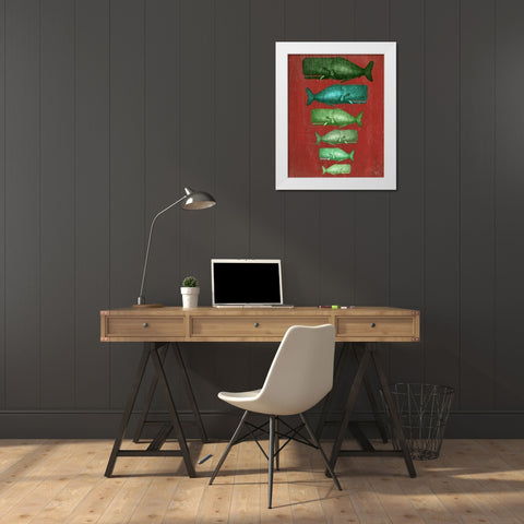 Whale Family Green on Red White Modern Wood Framed Art Print by Fab Funky