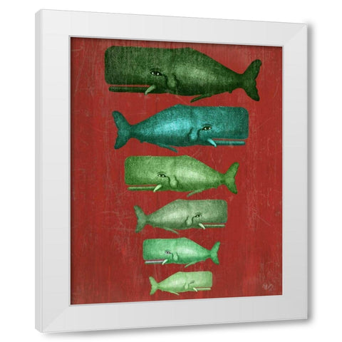 Whale Family Green on Red White Modern Wood Framed Art Print by Fab Funky