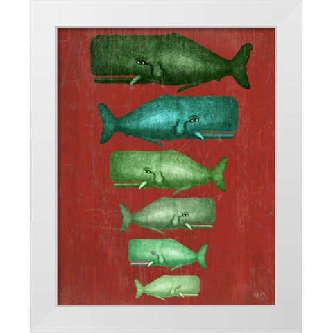 Whale Family Green on Red White Modern Wood Framed Art Print by Fab Funky