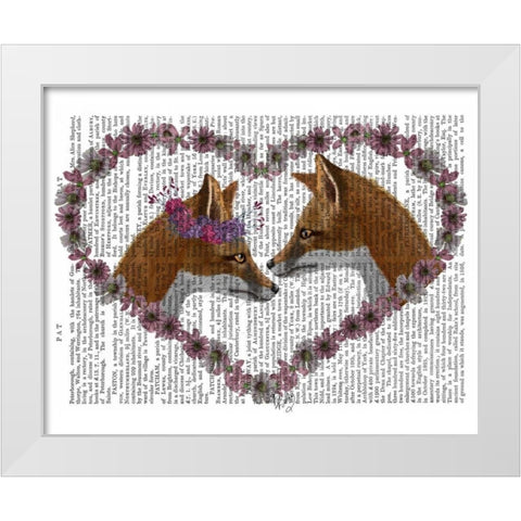 Foxes in Flowers White Modern Wood Framed Art Print by Fab Funky