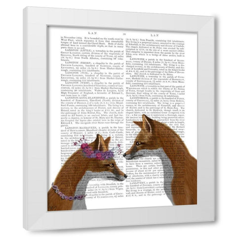 Fox Lovers White Modern Wood Framed Art Print by Fab Funky