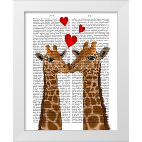 Giraffe Love White Modern Wood Framed Art Print by Fab Funky