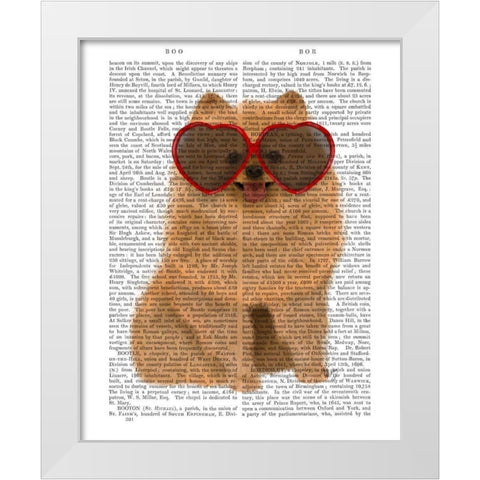 Pomeranian and Heart Glasses White Modern Wood Framed Art Print by Fab Funky