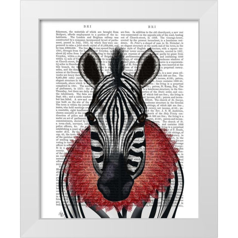 Zebra and Red Ruff White Modern Wood Framed Art Print by Fab Funky