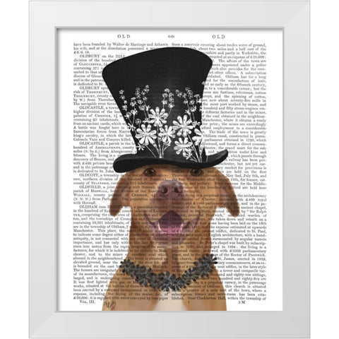 Pit Bull with Black Hat White Modern Wood Framed Art Print by Fab Funky