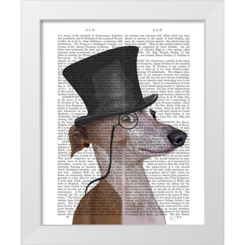 Greyhound, Formal Hound and Hat White Modern Wood Framed Art Print by Fab Funky