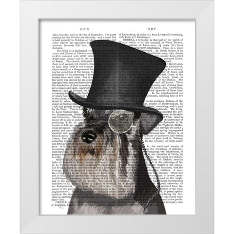 Schnauzer, Formal Hound and Hat White Modern Wood Framed Art Print by Fab Funky