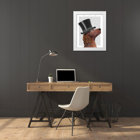 Red Setter, Formal Hound and Hat White Modern Wood Framed Art Print by Fab Funky