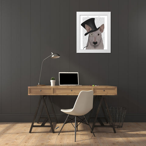 Bull Terrier, Formal Hound and Hat White Modern Wood Framed Art Print by Fab Funky