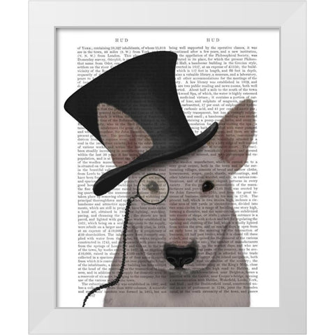 Bull Terrier, Formal Hound and Hat White Modern Wood Framed Art Print by Fab Funky