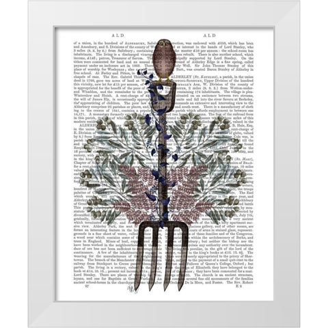 Garden Fork and Berries White Modern Wood Framed Art Print by Fab Funky