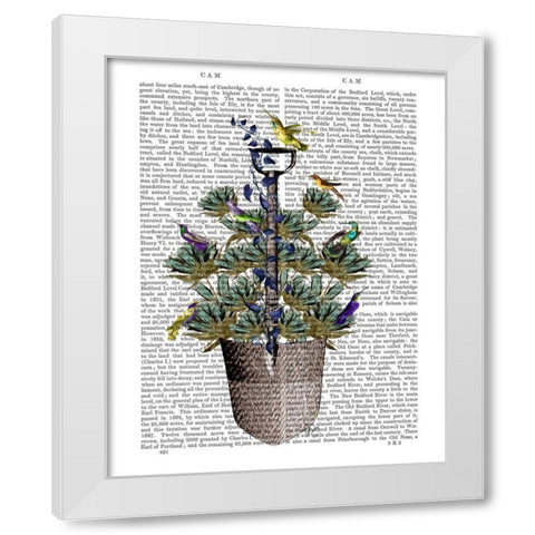 Garden Spade and Birds White Modern Wood Framed Art Print by Fab Funky