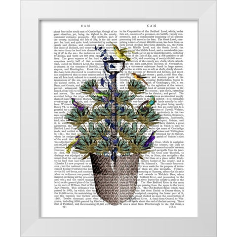 Garden Spade and Birds White Modern Wood Framed Art Print by Fab Funky