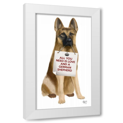 Love and German Shepherd White Modern Wood Framed Art Print by Fab Funky