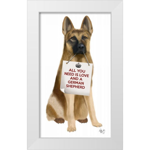 Love and German Shepherd White Modern Wood Framed Art Print by Fab Funky