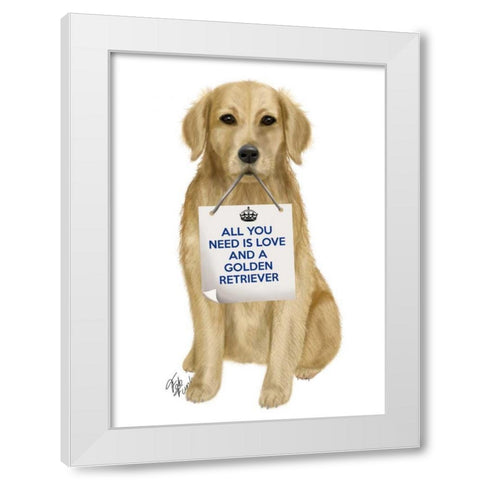 Love and Golden Retriever White Modern Wood Framed Art Print by Fab Funky
