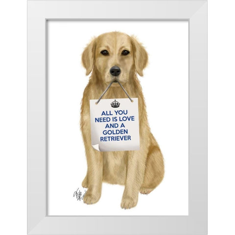 Love and Golden Retriever White Modern Wood Framed Art Print by Fab Funky