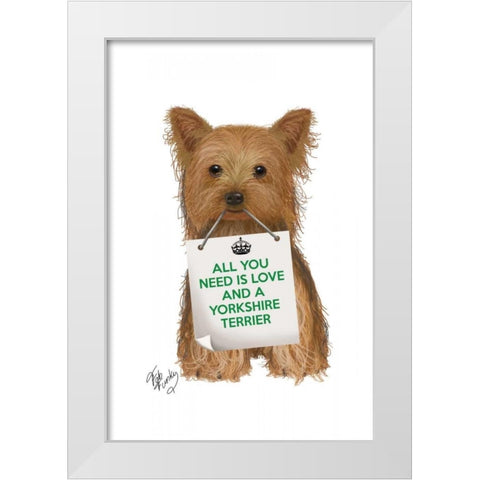 Love and Yorkshire Terrier White Modern Wood Framed Art Print by Fab Funky