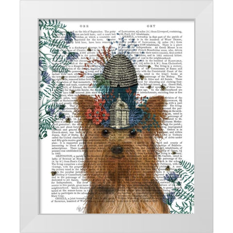 Yorkshire Terrier Milliners Dog White Modern Wood Framed Art Print by Fab Funky
