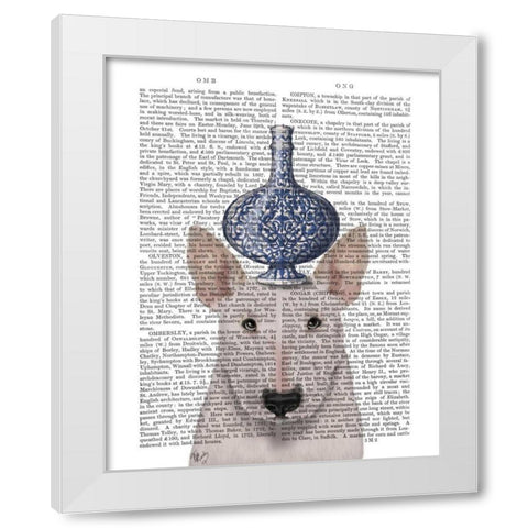English Bull Terrier with Blue Vase White Modern Wood Framed Art Print by Fab Funky