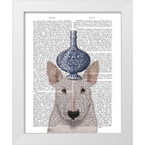 English Bull Terrier with Blue Vase White Modern Wood Framed Art Print by Fab Funky
