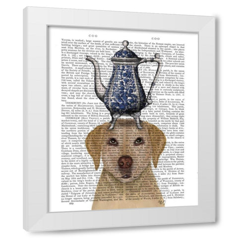 Labrador with Teapot White Modern Wood Framed Art Print by Fab Funky
