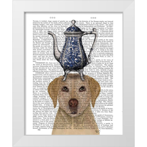 Labrador with Teapot White Modern Wood Framed Art Print by Fab Funky